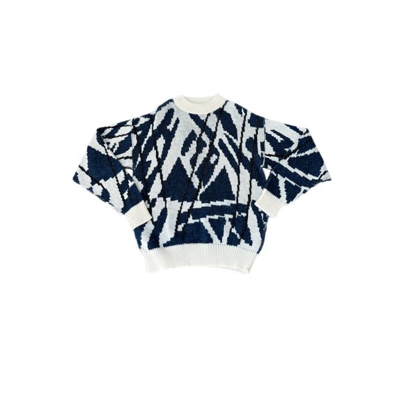 Vintage Donegal Navy Blue/Cream Graphic Mockneck Sweater | Size Large - Picture 2 of 8